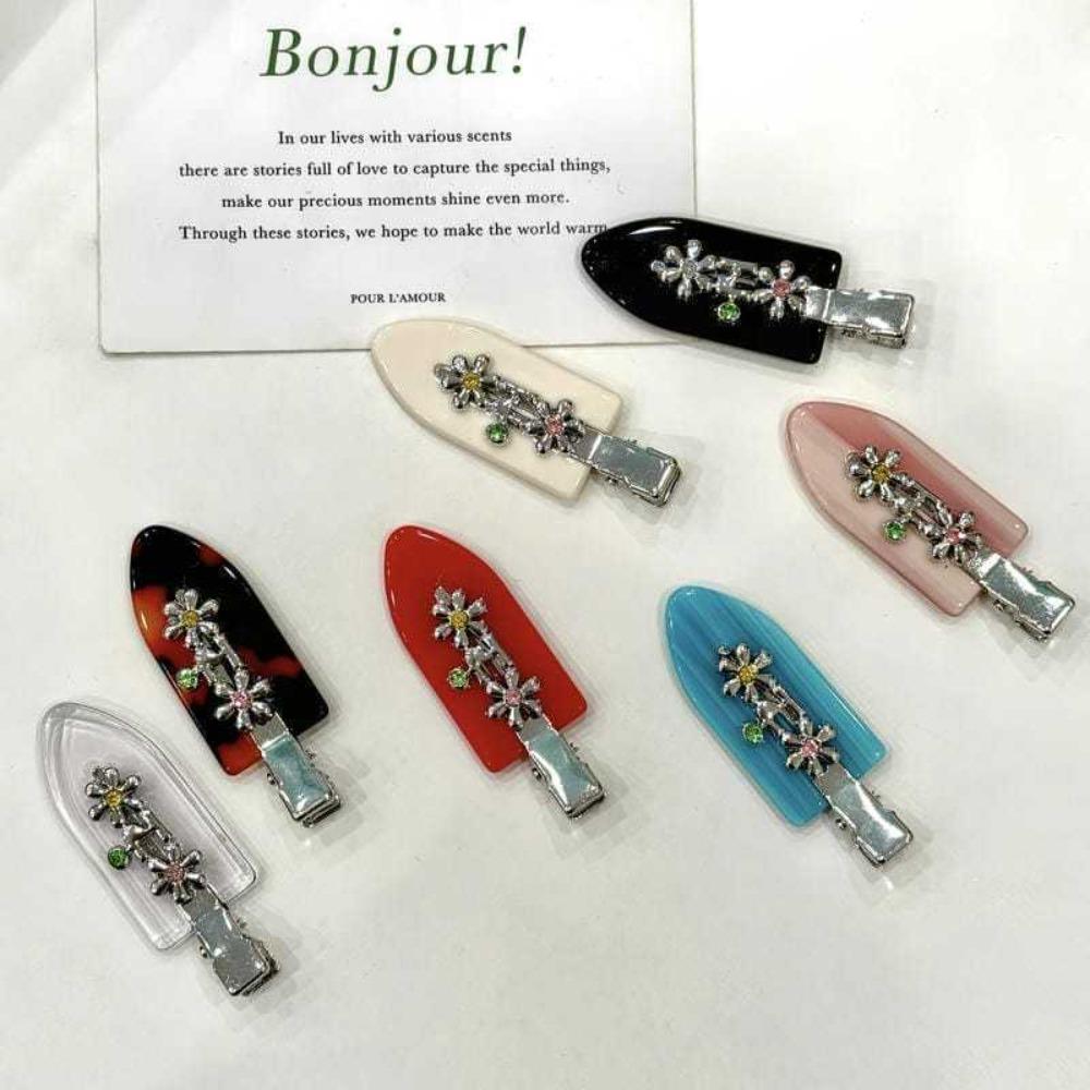 Sweet Rhinestones Duckbill Clip Acetate Hair Clip Cute Metal Flower Clip Hair Accessories