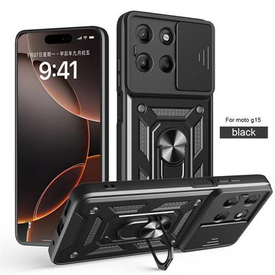 Бронированный чехол для Motorola G15 G05 G35 G45 G55 G75 G85 Edge 50 Fusion 5G с выдвижной защитой камеры, кольцом-держателем, противоударный чехол, Fundas