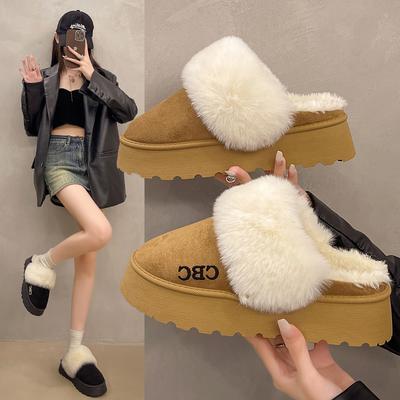 Новые женские тапочки из искусственного меха, женские роскошные плюшевые туфли на платформе, женские шлепанцы на толстой подошве, дизайнерские домашние хлопковые тапочки
