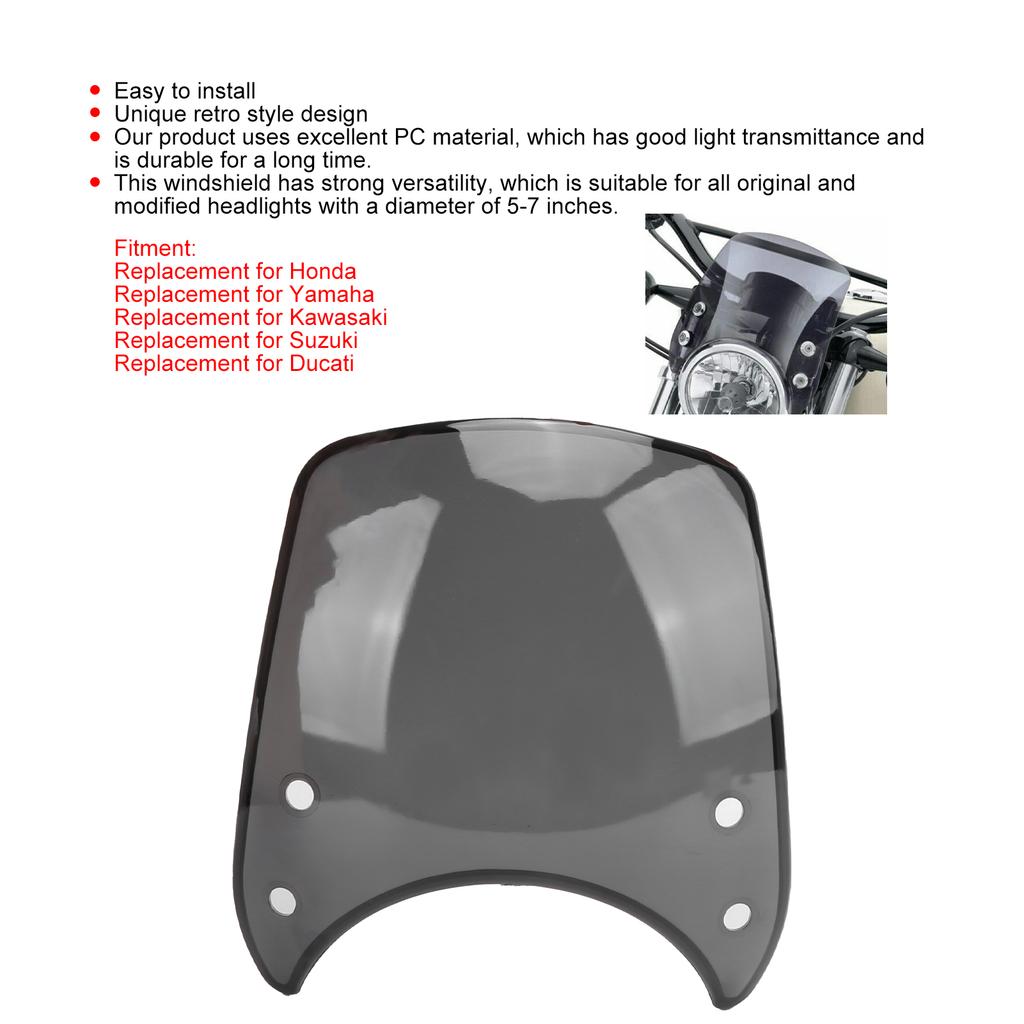 Motorcycle Retrofit Vintage for 5‑7in Motor Headlights Windscreen PC Material