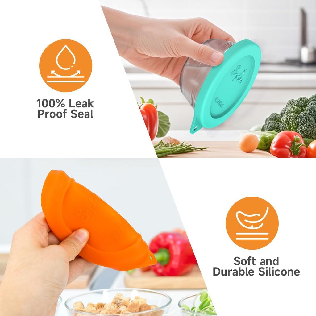 Sophico Silicone Replacement Lids for Pyrex and Anchor Hocking Glass Custard Cups 6oz, Round Silicone Cover for Food Storage (Container not Included)
