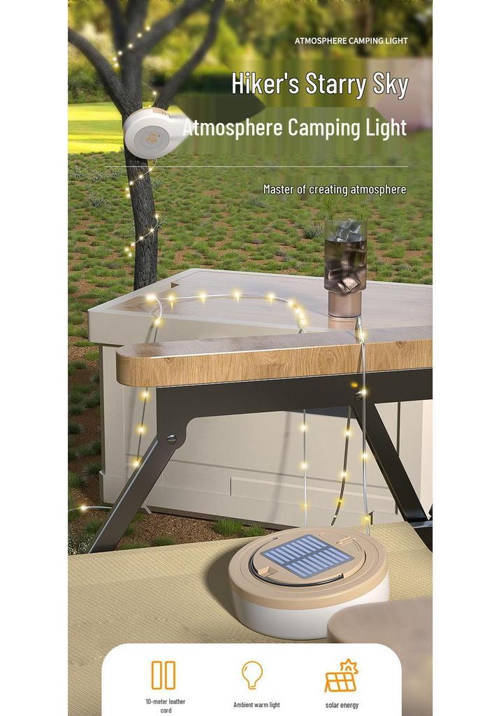 Retractable Solar String Lights for Outdoor Camping, Canopy Ambiance, Long Battery Life, Includes Measuring Tape