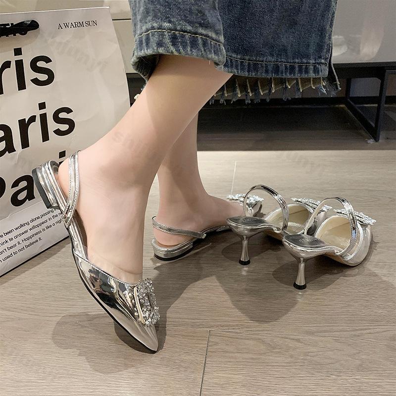 Роскошные женские туфли-лодочки на высоком каблуке, летние модные босоножки на тонком каблуке со стразами и острым носком, женские вечерние свадебные туфли с открытой пяткой