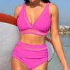 Женский купальник из 2 предметов, бикини с высокой талией, пуш-ап, комплект бикини, двухсекционный купальник с V-образным вырезом