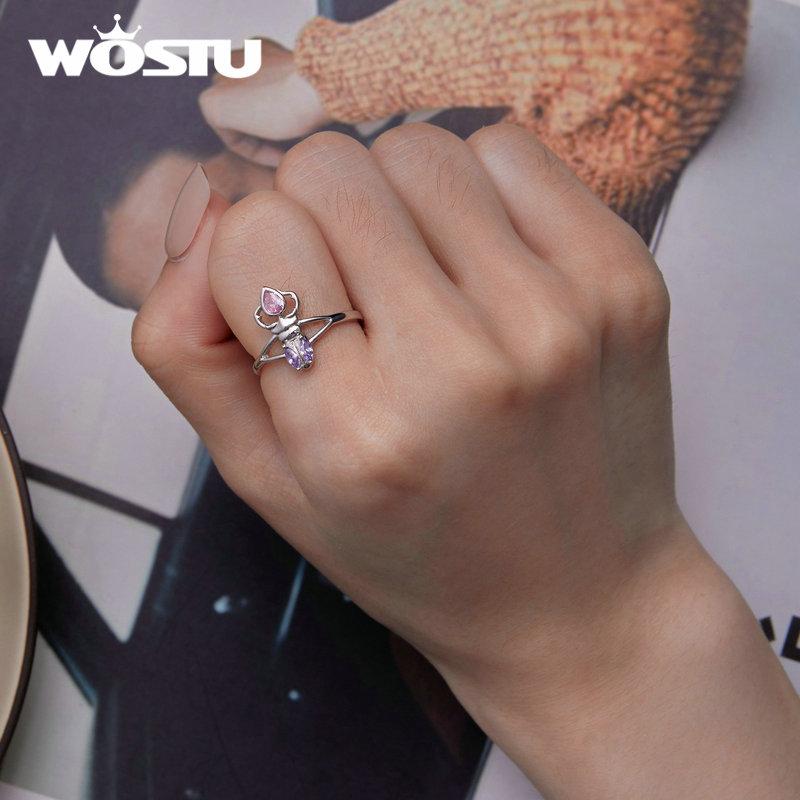 WOSTU Кольцо из стерлингового серебра 925 пробы с жуком-носорогом, регулируемое кольцо с насекомым для женщин, подарок на день рождения, ювелирные изделия