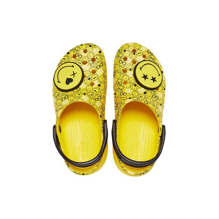 Crocs Smiley X Классические клоги Eva Толстая подошва Облачные туфли Женские клоги Желтый Черный 207233-90H