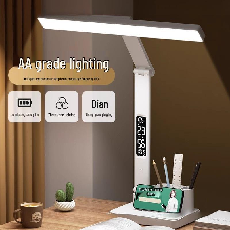Rechargeable Eye-Protection Desk Lamp with Clock for Children and College Students