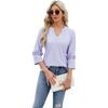 Spring and Summer Women's T-shirt V-neck Lace Seven-quarter Sleeve Jacquard Loose Long-sleeved Tops