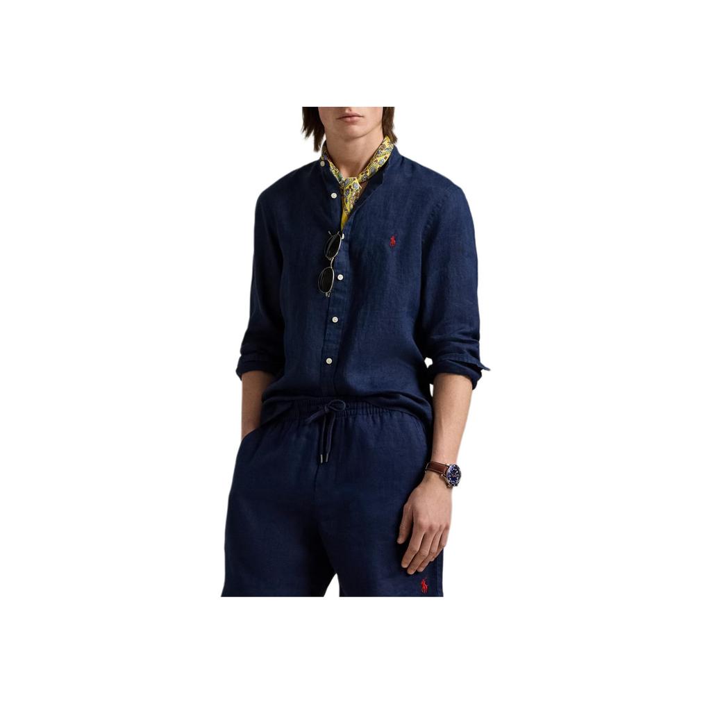Polo Ralph Lauren Рубашка мужская приталенная льняная с длинным рукавом темно-синяя 710968925-002