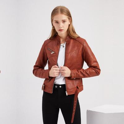 Женская весна-осень с воротником-стойкой и длинным рукавом, тонкая короткая тонкая кожаная куртка S-3XL