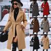 Women's Long Trench Coat with Double-Breasted Design and Belt