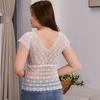 Women Lace Top Mesh Sheer Short Sleeve V Neck Undershirt with Padded Bra Floral Lace Tank Top Summer Casual Basic Shirt