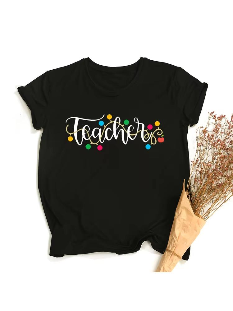 Unisex Merry Christmas Teacher Graphic Tshirt Santa Hat Letter Print Short Sleeve Cotton Casual Winter Holiday Gift Tee Top