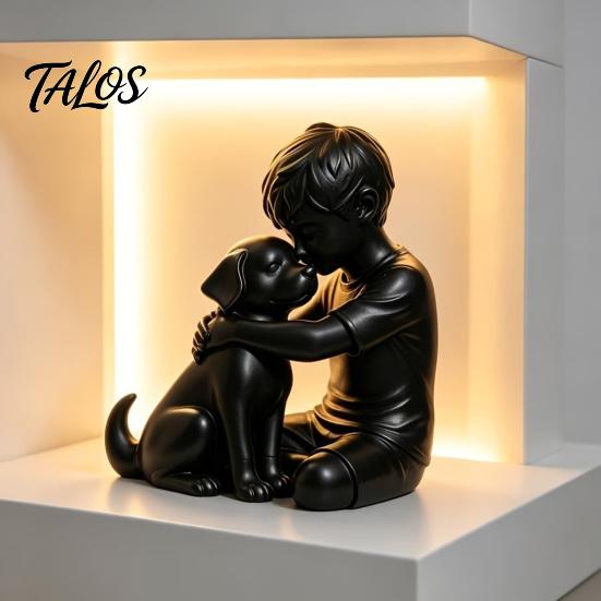 Talos 3D-печатная статуэтка щенка и мальчика, Скульптура собаки и хозяина, Обнимающая фигурка-декор, Украшение для дома, Исцеляющий орнамент, Подарок
