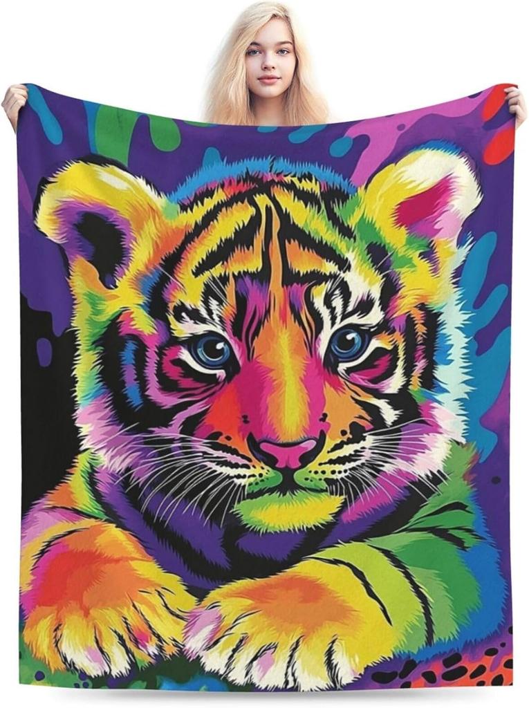 Tiger Blanket Wild Animal Flannel Throw Blanket Soft Comfy Lightweight Cozy Plush Fuzzy Warm Blanket for Home Couch Bed Sofa