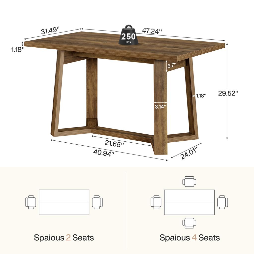 Tribesigns Dining Table for 4-6 People, 120 X 80 cm Modern Dining Table Made of MDF with Solid Look, Rectangular Kitchen Table