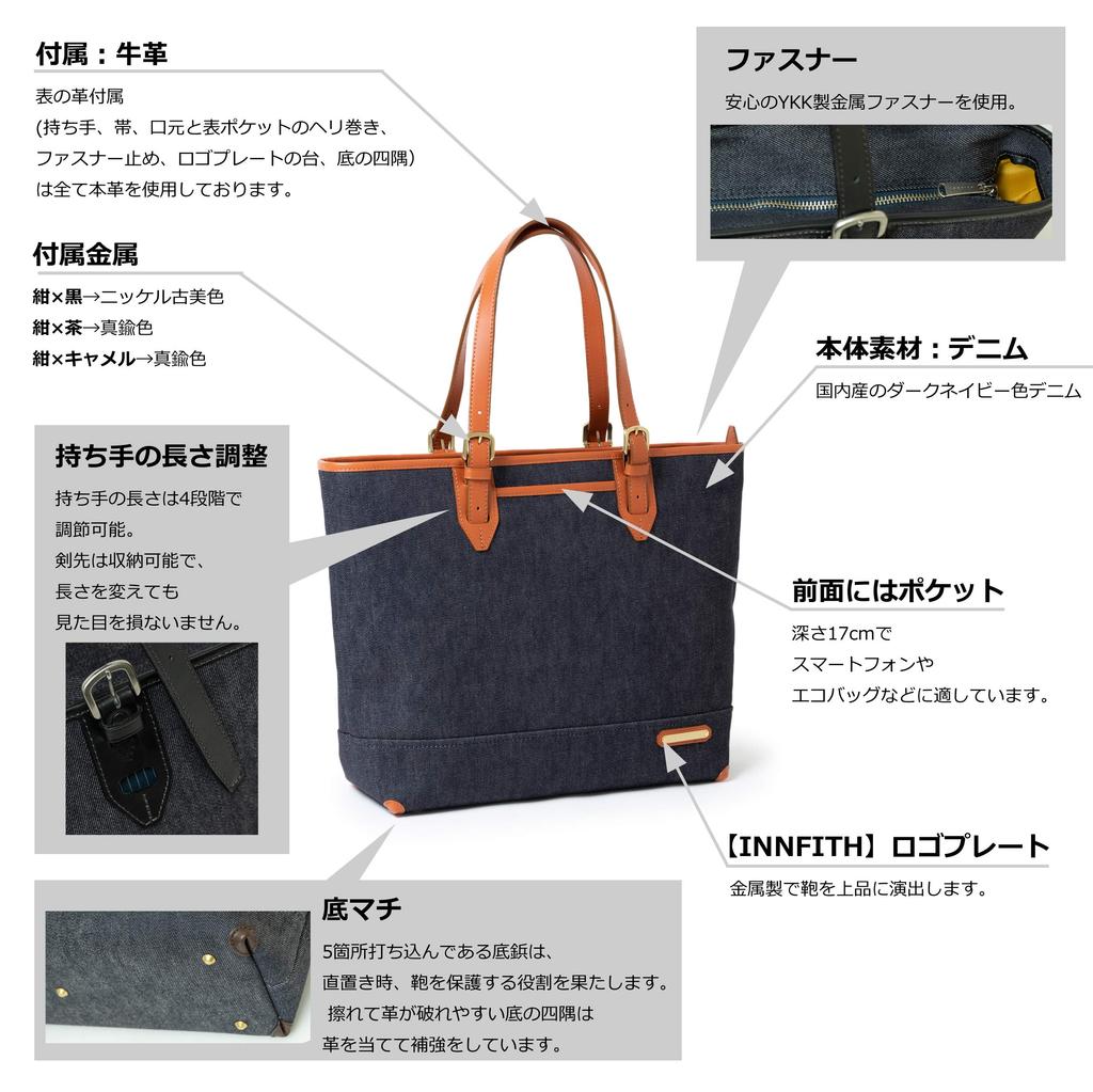 Сумка-тоут из денима [Infis] [сумка из денима] (темно-синий, черный)