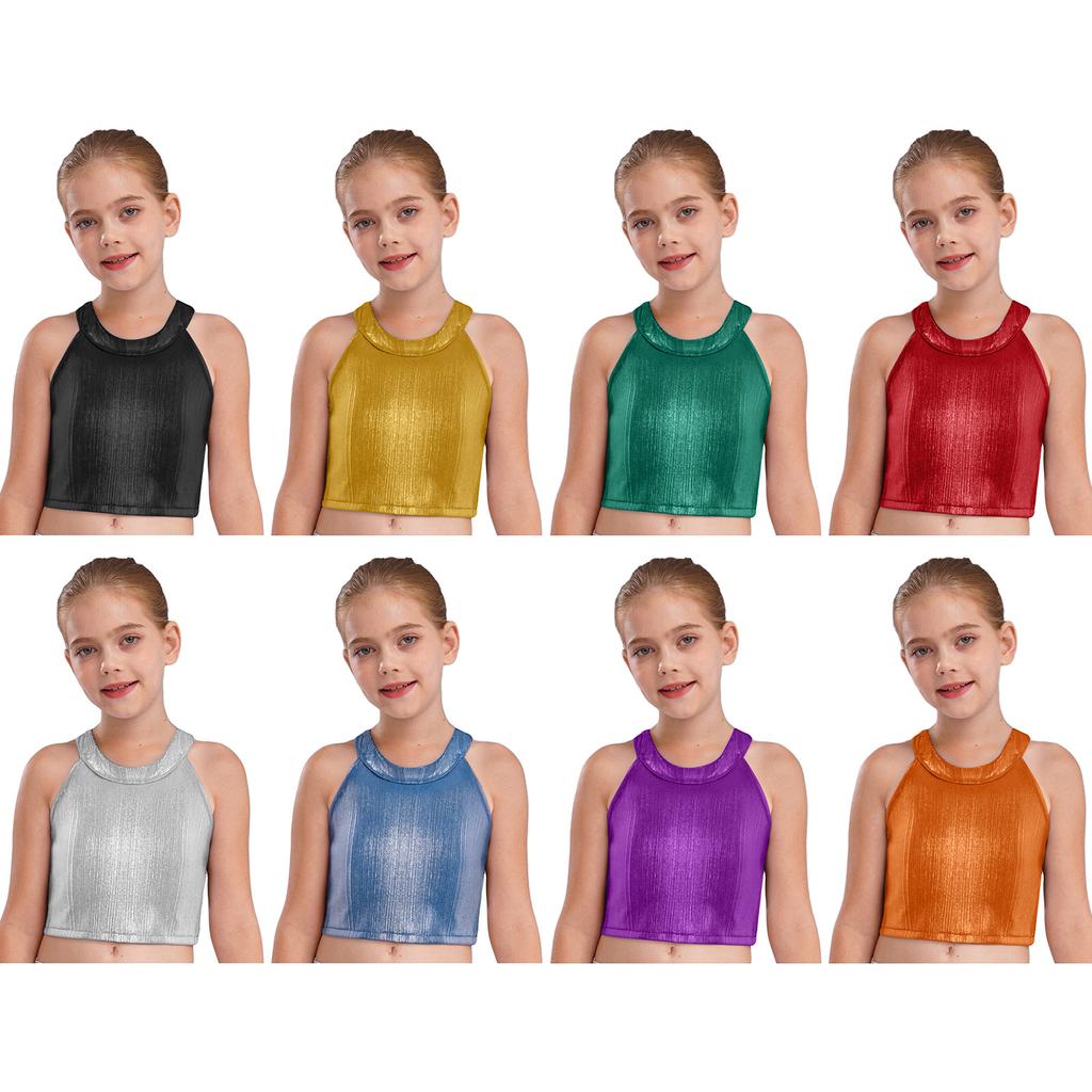 Girls Sleeveless Crop Top Metallic Camisole Hip Hop Jazz Dance Wear