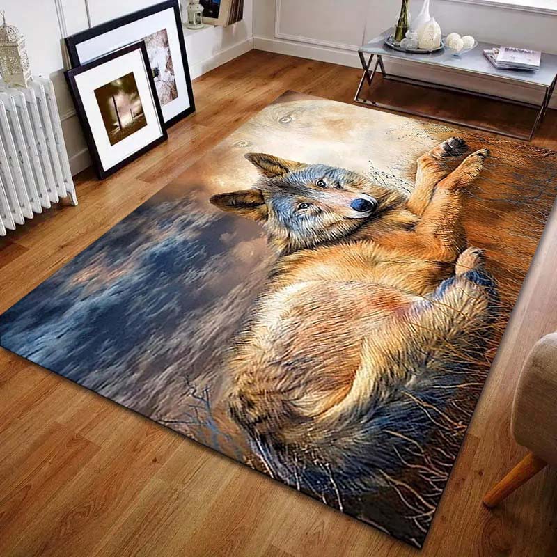 Vintage Art Wolf Print Carpet for Living Room Bedroom Bedside Sofa Floor Mat Modern Home Decor Aisle Corridor Area Rug