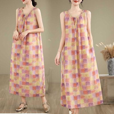 Летнее платье без рукавов Длинное платье