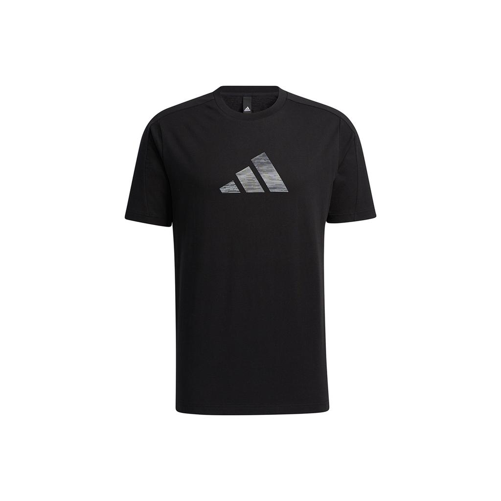 adidas Fi 3-Bar Tee Logo Повседневная спортивная футболка с круглым вырезом и коротким рукавом Мужские топы Черный H39354
