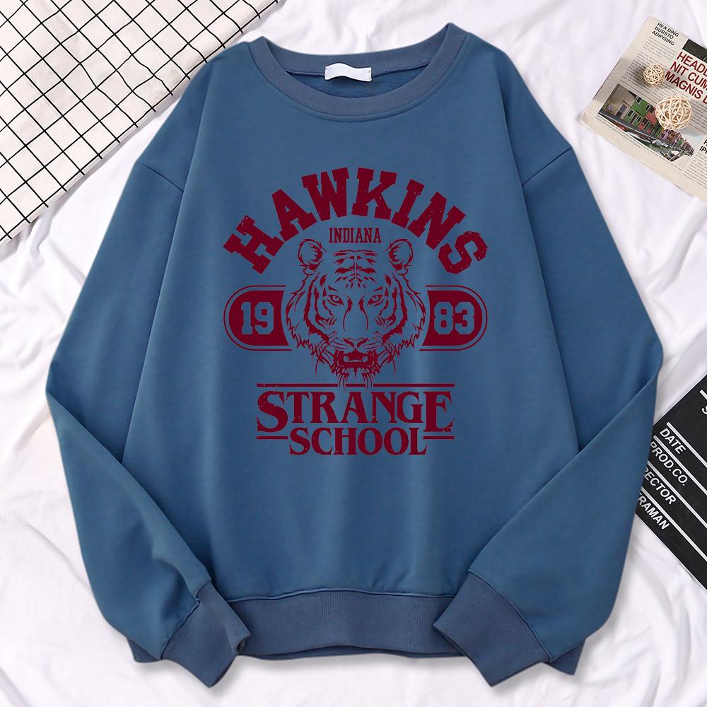 Повседневный уличный женский свитшот Hawkins High School Indiana 1983 с принтом, худи, свободные пуловеры с круглым вырезом