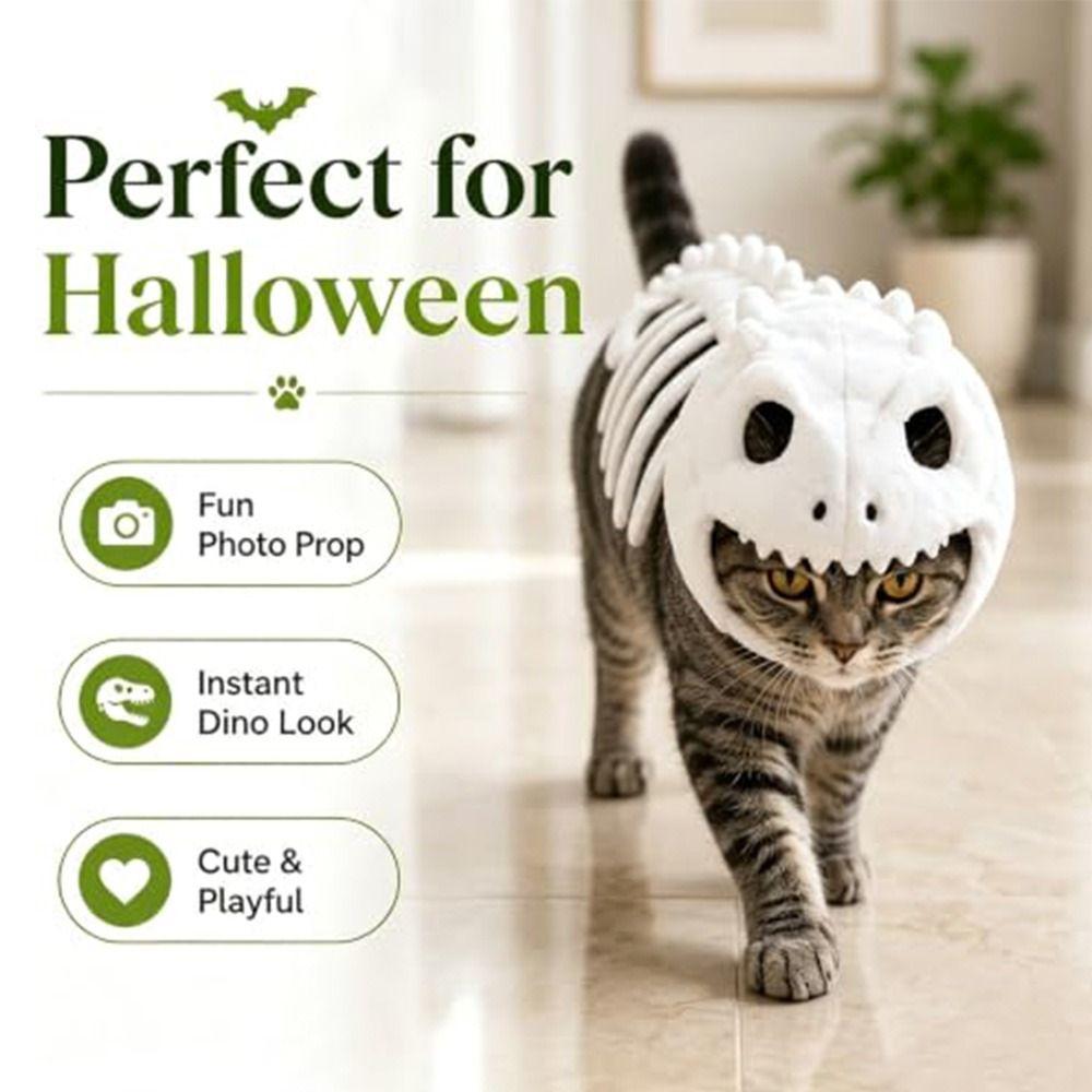 Plush Dinosaur Skeleton Pet Clothes White Pet Hood Outfit New Pet Clothes Cat