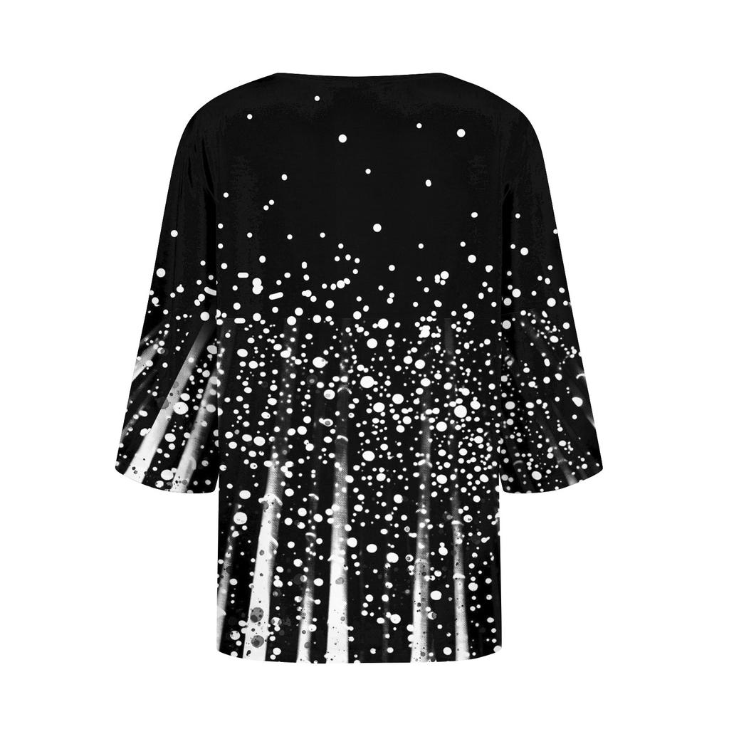 3/4 Sleeve Shirts For Women Print Graphic Tees Button V-neck Blouses Casual Plus Size Basic Tops Pullover