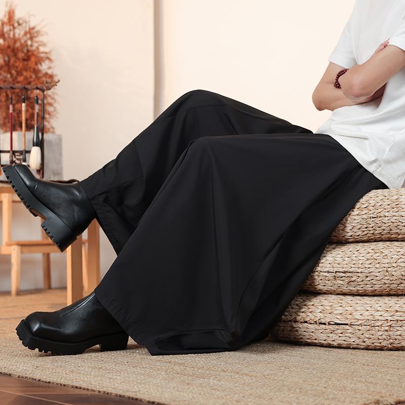 2025 Spring Summer Men Chinese Tai Chi Hanfu Trousers Men Solid Color Loose Black Pants Male Trendy Casual Wide Leg Pants