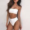 Color Tube Waist Set Women High Bandeau Solid Bikini Swimwear
