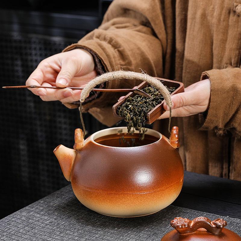 Coarse pottery tea set, household ceramic Kung Fu teacup, beam pot, teacup fireplace tea with gift box.