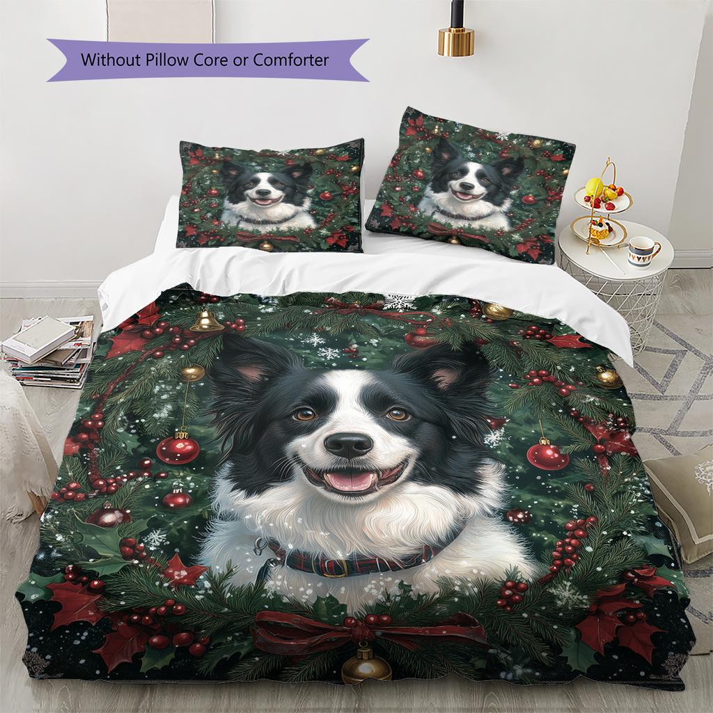 Border Collie Pattern Bedding Home Decoration Birthday Gift (1 * duvet cover + 2 * pillowcase, without core)