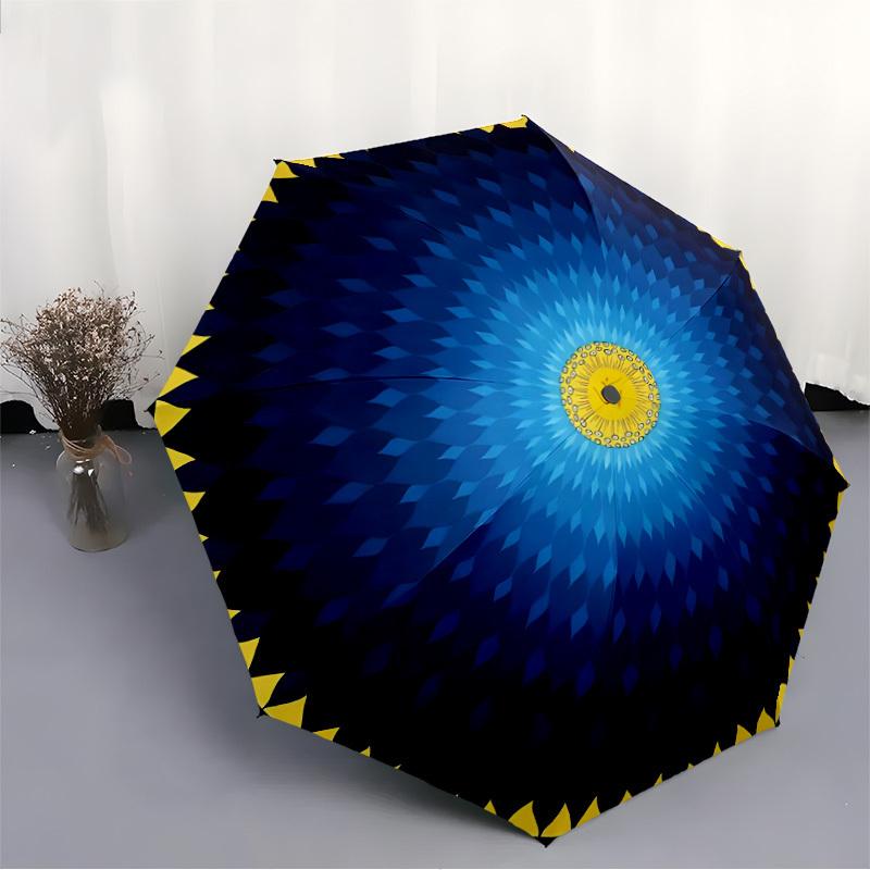 1pc Blue Yellow Design Automatic Opening and Closing Folding Umbrella with 8 Iron Ribs - Portable, Foldable for Travel yy251124151