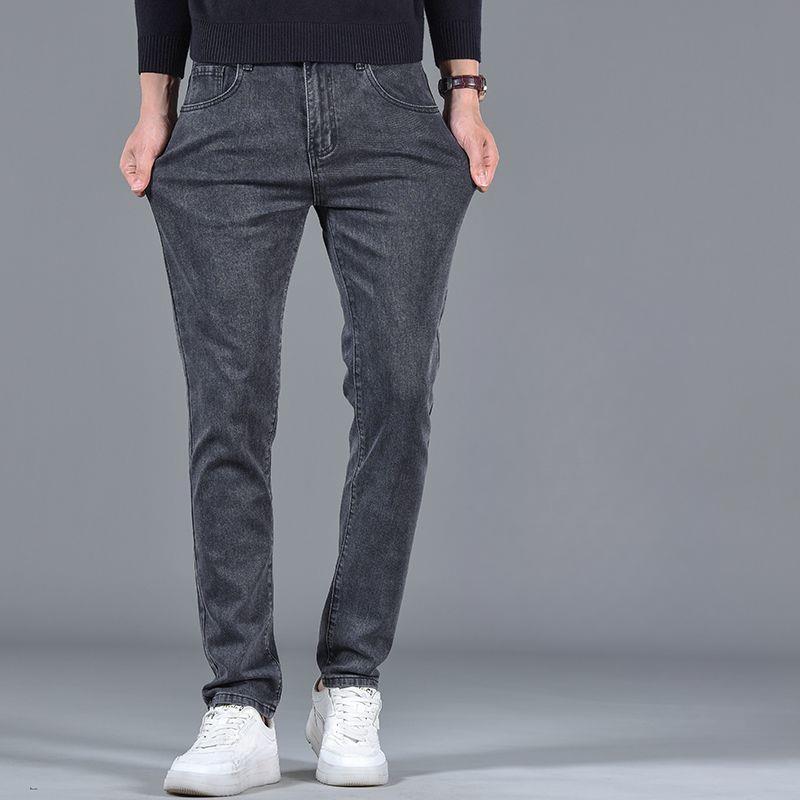 Мужские эластичные джинсы, мужские свободные прямые повседневные джинсы большого размера, износостойкие весенние и осенние мужские джинсы