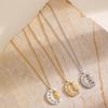 Copper Star Moon Inlaid Rhinestone Pendant Necklace for Women Shiny Metal Crescent Sun Clavicle Chain Y2K Jewelry Gift