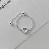 MODIAN New 925 Silver Natural Heart Moonstone Adjustable Finger Ring For Women Fine Jewelry Eternity Link Chain Ring