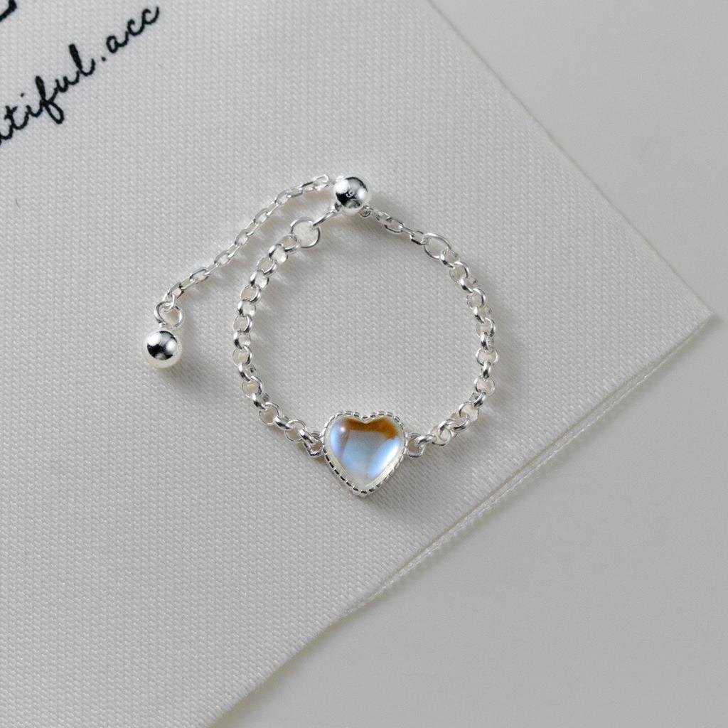 MODIAN New 925 Silver Natural Heart Moonstone Adjustable Finger Ring For Women Fine Jewelry Eternity Link Chain Ring