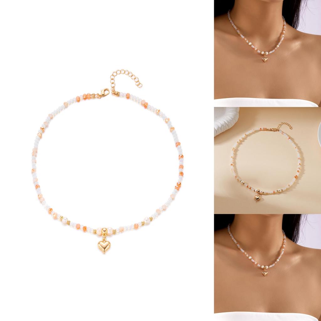 Heart Shaped Pearl Pendant Necklace With Alloy Water Crystal For Summer Fashion