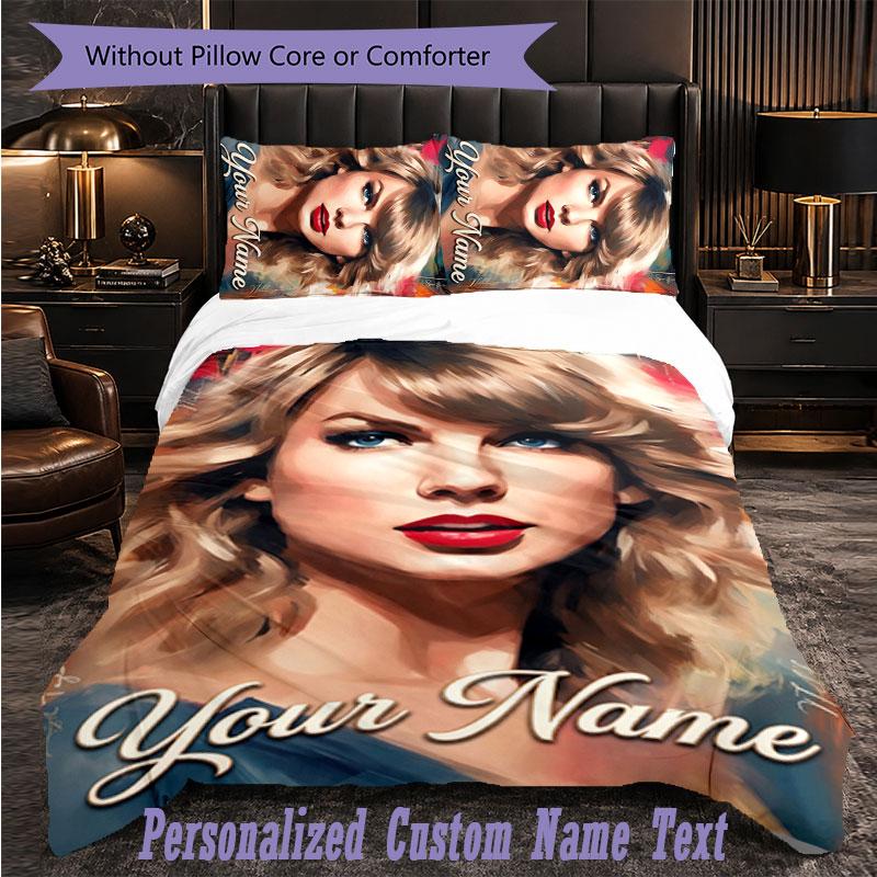 Personalized 3Pcs Bedding SetTaylor Swift Custom Text Duvet Cover Pillowcase Set Bedroom Gift