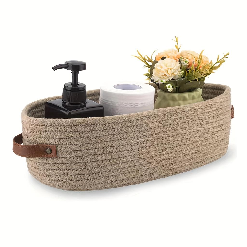 Hot Selling Elegant Oval Leather Handle Cotton Rope Toy Bathroom Storage Basket Storage Basket Storage Basket