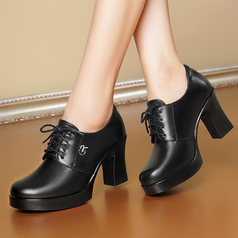 Женские туфли на высоком каблуке, осенние, из натуральной кожи, большие размеры, женские туфли, женские туфли на шнуровке