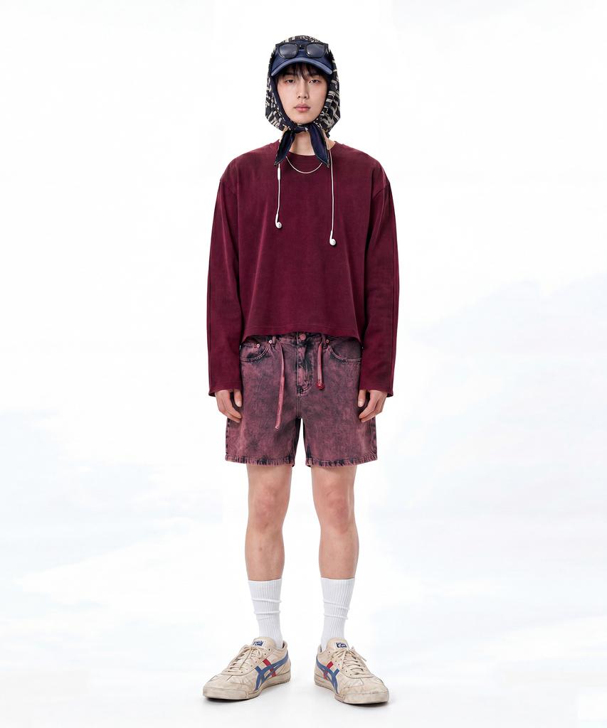 C WEAR BY THE GENIUS Мужская укороченная футболка с длинным рукавом Бордовая