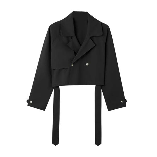 Укороченная ветровка Yousheng, однобортная однотонная ветровка в стиле ретро с длинным рукавом и поясом