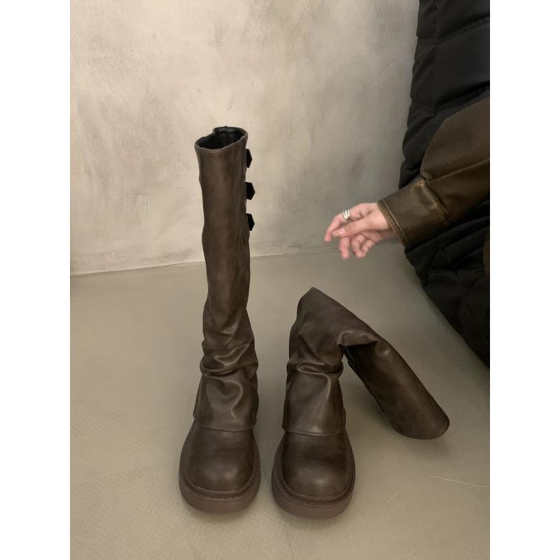 High Appearance Level Thick Bottom Round Head Thin Fashion All Comfortable Non-slip Breathable Wear-resistant High Boots Women