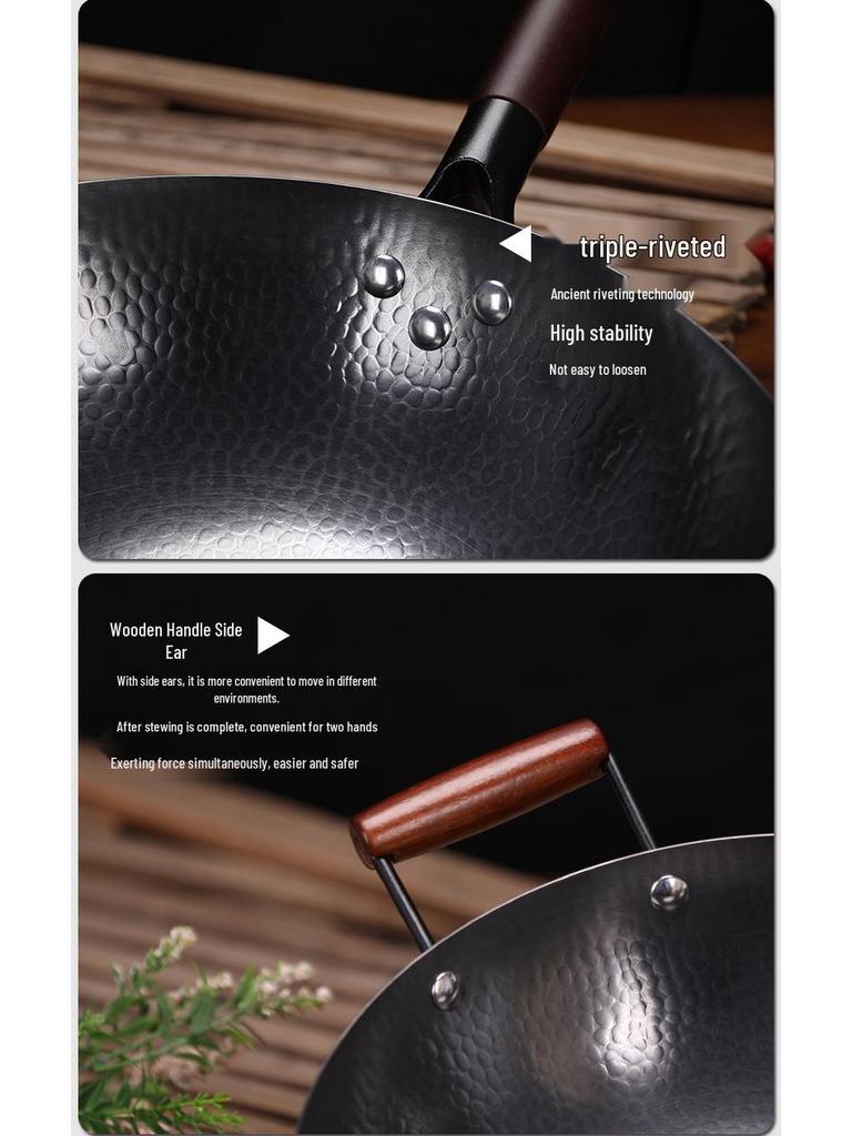 Чжанцю Кованый вручную Вок для жарки из кованого железа без покрытия с антипригарным покрытием и лопаткой