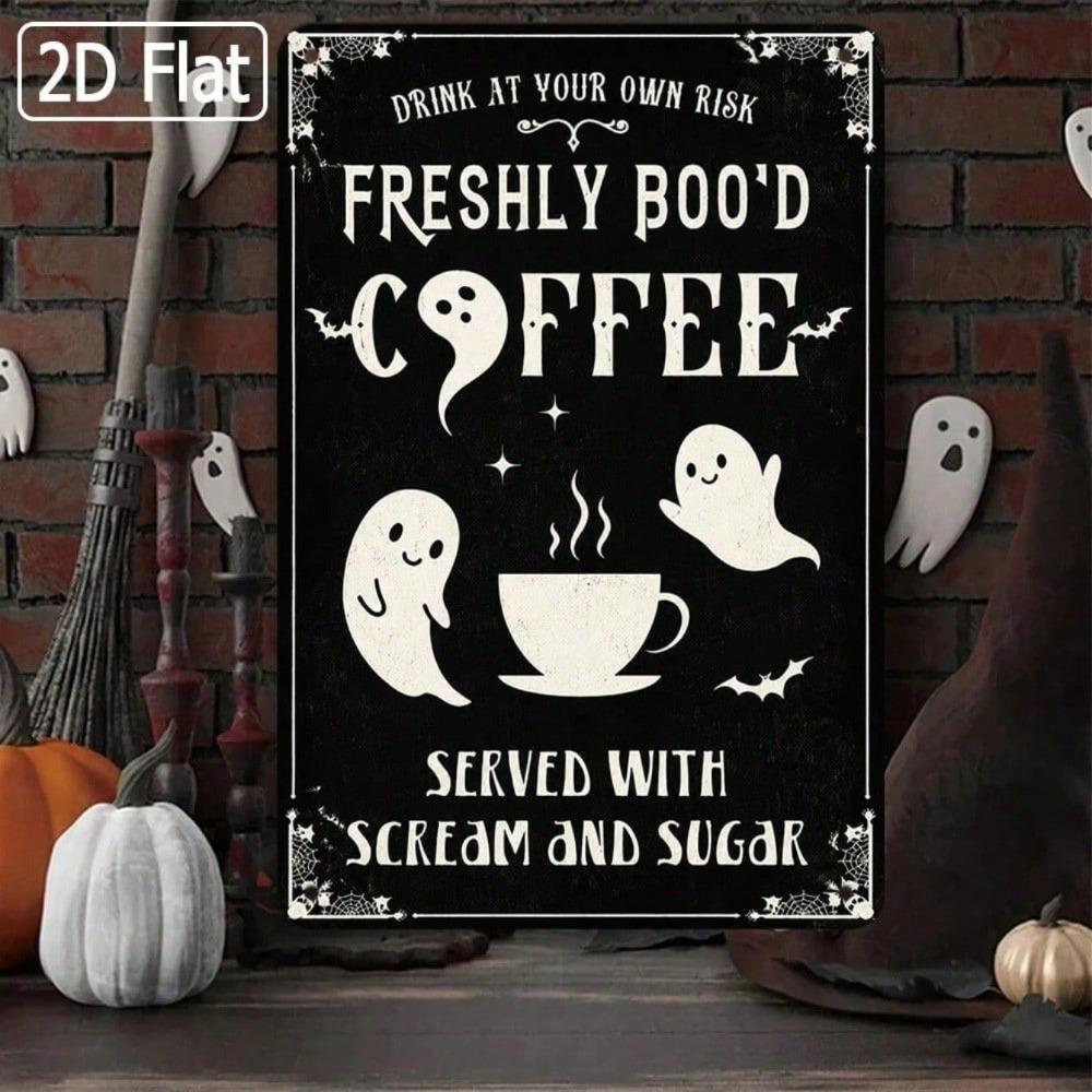 1 шт. Винтажная жестяная табличка "Свежесваренный Кофе Boo'd", Декор Кофейни на Хэллоуин, Жуткое Кафе Кухня Уголок для Завтрака Вечеринка Настенное Искусство