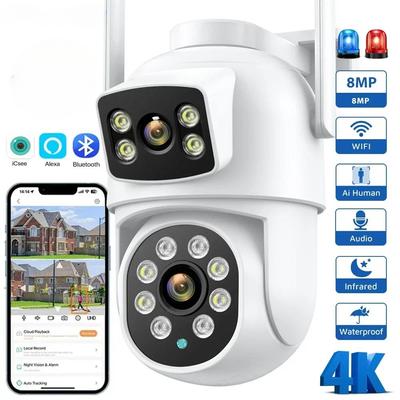 4K 8MP Wi-Fi камера PTZ Открытый двойной экран Обнаружение человека Двойные линзы Цвет ночного видения Защита безопасности IP-камера Аудио Приложение iCSee