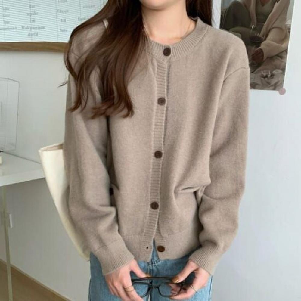 Navava Simple Daily Solid Round Neck Long Sleeve Knit Cardigan Nk3131