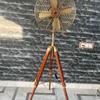 Brown Antique Finish Pedestal Fan On Adjustable Wood Tripod | Stylish Electric Floor Fan |Unique Home Decor Accent Nautical Modern Twist Fan