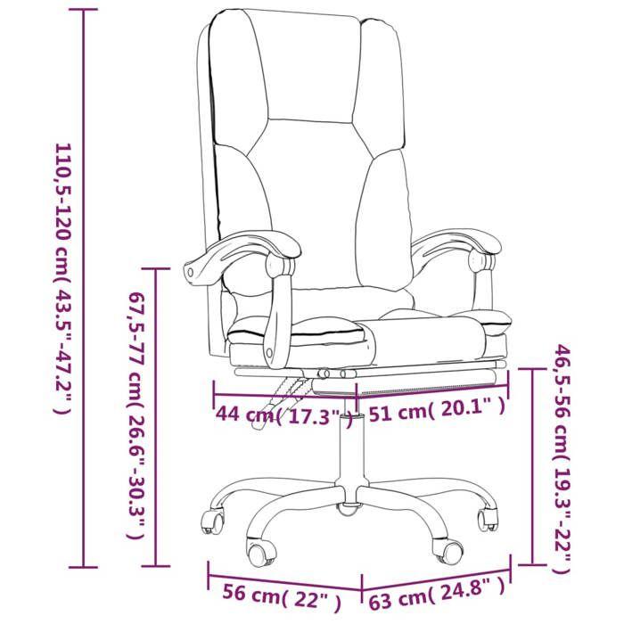 VidaXL Fauteuil de Massage Inclinable de Bureau, Chaise Pivotante avec Dossier et Repose-pied Réglables, Siège de Bureau, 349676